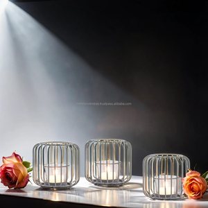 Modern Industrial Tea Light Holder with Glass Insert Scandinavian Minimalist Lantern Decor <b>Grey</b> Metal Wire Votive <b>Candle</b> Holder - Product Image 6
