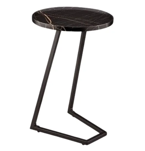 Mesa de Centro Redonda Exclusiva de Metal con Tapa de Madera Acabado Marrón para Sala de Estar, Mueble Decorativo - Product Image 5
