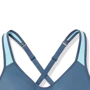 Sujetador deportivo de soporte medio para mujer, cuello en V, estilo halter, con bloques de color, transpirable, de elastano, para yoga, con ribete en contraste - Product Image 6