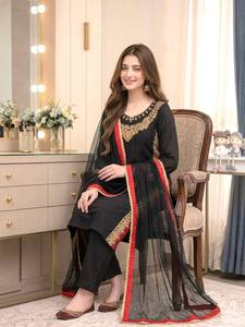 Designer Pure Mul Chanderi Wrinkle-Free Stretchable Kurta Palazzo Set Nazmin Dupatta Embroidered <b>Sequin</b> Work Wedding Party Wear - Product Image 3