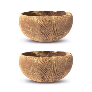 Tazón de Coco Tallado a Mano Viettimecraft con Diseño de Hoja, Tazón Ecológico de Madera Natural para Servir Alimentos, Ideal para Regalo - Product Image 1