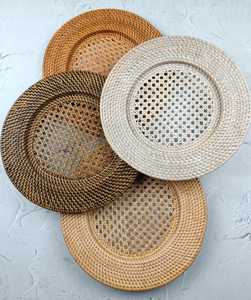 Tazón redondo de ratán tejido, plato de servir de caña natural, tazón decorativo para la mesa de comedor, decoración del hogar, multiusos - Product Image 6