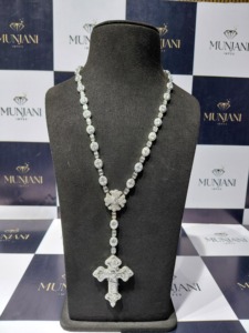 925 Sterling Silver VVS Moissanite Cross <b>Rosary</b> Necklace Oval Emerald Cut Tennis Chain Christian Hip Hop Jewelry Pass Diamond Te - Product Image 1