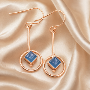 Blue Chalcedony Geometric <b>Dangle</b> <b>Earrings</b> 925 Sterling Silver Circle Drop <b>Earrings</b> Rose <b>Gold</b> Yellow <b>Gold</b> Plated Christmas Gift - Product Image 5
