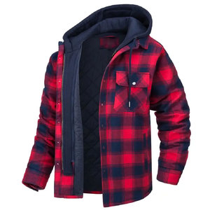 Veste chemise unisexe personnalisée à capuche, patchwork à carreaux, matelassée, doublée, vintage, isolée, en toile, streetwear pour homme - Product Image 1