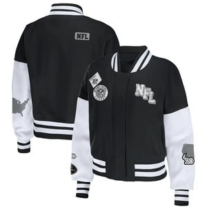 For Varsity <b>Jacket</b> Canvas Sherpa Lining Hooded Black White Embroidered Logo <b>Patch</b> Design Zipper Closure Men's Casual Winter Wear - Product Image 3