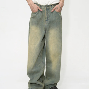 Wholesale Custom Straight Denim 100% Cotton <b>Mens</b> Casual <b>Jeans</b> <b>Print</b> Breathable Winter Vintage Dark Wash Heavyweight Durable - Product Image 1