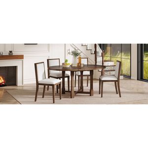 TREXM tavolo da pranzo allungabile 5 pezzi 4 sedie imbottite marroni 4 sedie rimovibili foglia fattoria tavolo da pranzo sala da pranzo - Product Image 2