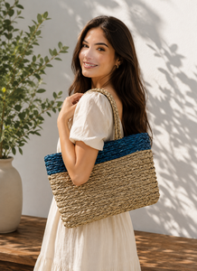 Handwoven Grass <b>Basket</b> with Festive Trimand Handle Eco-Friendly Stylish Storage grass <b>Basket</b> - Product Image 4