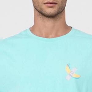 <b>Men's</b> Summer Casual Two-Piece <b>Pajama</b> <b>Set</b> Light Blue Banana Print 100% Cotton Breathable Knitted Short Sleeve Top and Shorts - Product Image 4