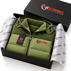 <b>Fly</b> Humble <b>Men's</b> Green Hooded Puffer <b>Jacket</b> Collar Windproof Winter Casual Coat with Patch Logo Zipper Closure wholesale - Product Image 5