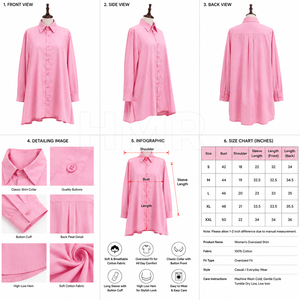 เดรสเชิ้ตผู้หญิงแขนยาวทรงโอเวอร์ไซส์ สีชมพู ผ้าฝ้าย ติดกระดุม ทรงหลวม สไตล์ลำลอง รับผลิตแบบ OEM ODM แบรนด์ส่วนตัว - Product Image 5