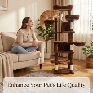 Arbre à chat moderne multi-niveaux en panneau de particules brun avec griffoir en sisal, meuble d'intérieur pour animaux de compagnie, design durable et amovible - Product Image 3