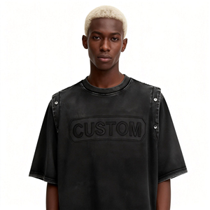Camiseta de Manga Corta para Hombre, Corte Holgado, Cuello Redondo, Bordado Personalizado, Patrón de Letras Negras Impresas con Láser, 100% Algodón Jersey - Product Image 4