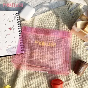 Bolsa feminina Pink Flash em pvc reciclado para maquiagem, bolsa de viagem em pvc para mulheres