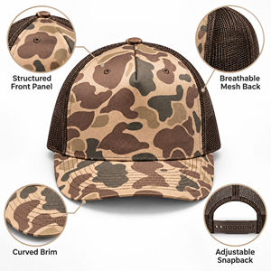 Casquette Trucker Rétro Marron Camouflage Canard Style Vintage 112 avec Dos en Maille et Patch Personnalisé – Casquette Décontractée Printemps-Été - Product Image 4