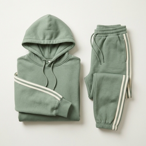 Ensemble de survêtement en molleton épais pour femme, en coton, avec sweat à capuche oversize à épaules tombantes et pantalon de survêtement à jambes larges, vente en gros - Product Image 6