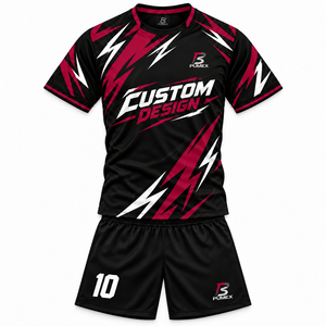 Conjunto de Camiseta y Pantalones Cortos de Fútbol para Hombre, para Clubes de Fútbol, Negro, Rojo, Blanco, Transpirable, Absorbente de Humedad, Uniforme de Manga Corta - Product Image 3