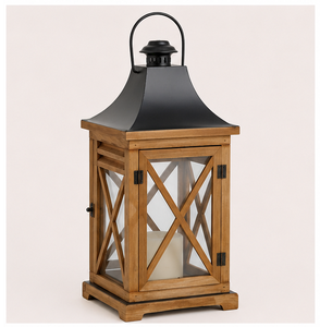 Farol de Madera Rústico Hecho a Mano con Parte Superior de Metal, Portavelas Decorativo para Interiores y Exteriores, Decoración del Hogar, Personalizable OEM - Product Image 1