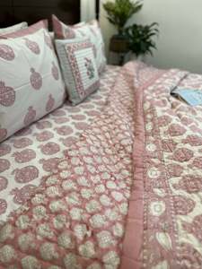 Beautiful Luxury Hand-block Printed Cotton Jaipuri <b>Quilt</b> Set Pink Pomegranate Floral AC Dohar & <b>Bedding</b> Set For Women And Girl - Product Image 5