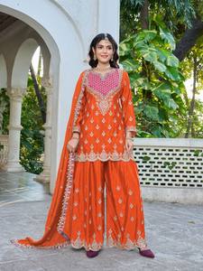 ชุดสูทพลัสโซ่เย็บสำเร็จรูปไซส์ฟรี ยี่ห้อชิโนน ประดับด้วยงานปักดิ้นดีกา สำหรับชุดอินเดีย ปากีสถาน สไตล์งานปาร์ตี้สำหรับผู้หญิง แห้งเร็ว ใส่ได้ทุกฤดู - Product Image 2