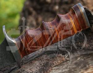 Couteau de chasse Bowie en acier Damas fait main sur mesure OEM, lame fixe avec manche en cuir, couteau de camping et d'extérieur EDC avec étui en cuir - Product Image 6