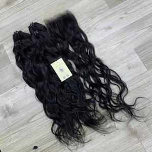 Extensions de cheveux humains vietnamiens noirs, ondulés, à petits nœuds, trame papillon, super double drawn, Genius Weft, en gros - Product Image 4