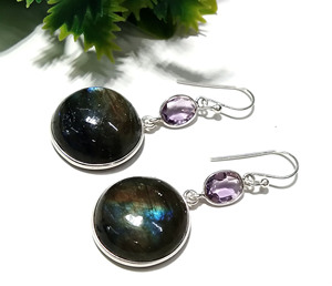 Labradorite Amethyst Drop <b>Earrings</b> Natural Gemstone Solid 925 Sterling <b>Silver</b> Handmade Dangle Bohemian Style Certified Wholesale - Product Image 2