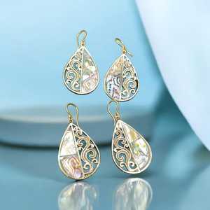 Gold Plated Teardrop <b>Shell</b> Inlay Drop Earrings Bohemian Style Women's Jewelry Party Fashion Accessory - Product Image 1