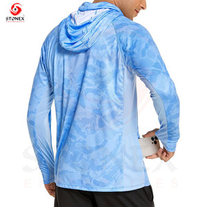 Men's <b>Blue</b> Camouflage <b>Long</b> <b>Sleeve</b> Fishing Hoodie UPF 50 Anti-Uv Performance Shirt Pullover <b>Top</b> - Product Image 4