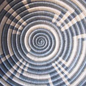 Small African Kigembe Rwanda <b>Basket</b> Handwoven Sisal Sweetgrass Decorative Bowl in Blue Rustic Woven Catchall <b>Basket</b> - Product Image 3
