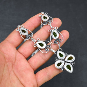 Elegant Green Peridot Leaf Design Necklace Handmade Christian Religious <b>Silver</b> Plated <b>Chokers</b> Link Chain Women - Product Image 3