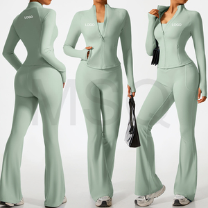 Conjunto Deportivo de Mujer en Color Sólido, Manga Larga, Cierre de Cremallera, Cuello Alto, Estilo Deportivo con Bolsillos Laterales, Ropa Casual de Primavera - Product Image 3