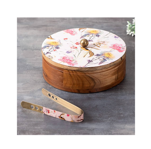 Mango Wood Casserole Enamel Printed with Lid brass knob Eco-Friendly Food Warmer & Dining <b>Table</b> Decor - Product Image 1
