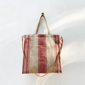 Sac shopping en toile de jute écologique imprimé sur mesure, avec poignée en cuir, fermeture éclair, motif lettres, pour usage quotidien. - Product Image 5
