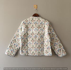 Hand Block Print Cotton Quilted Kantha Jacket: Reversible <b>Boho</b> Coat - Product Image 5