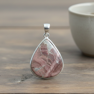 <b>Pink</b> Rhodochrosite Teardrop Pendant 925 Sterling Silver Handmade Boho <b>Healing</b> Gemstone Necklace Gold Plated Jewelry - Product Image 6