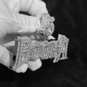 Mens Lab Grown Diamond 925 Silver <b>Custom</b> <b>Name</b> Pendant Iced Out Gothic Letter Statement <b>Necklace</b> Luxury Fashion Jewellery Premium - Product Image 2