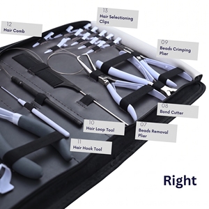 Kit d'outils professionnels pour extensions capillaires : Pince à micro-anneaux, Pince à bandes adhésives, Outil à boucle, Ciseaux à bandes, Aiguille - Product Image 5