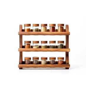 Étagère à épices rotative à 2 niveaux en bambou, plateau tournant Lazy Susan, organisateur de rangement de cuisine pour bocaux en verre - Product Image 3