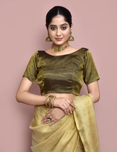 Sari en tissu KV Chanderi uni, design élégant, avec blouse non cousue, infroissable, séchage rapide, réversible, pour mariage - Product Image 2