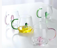 Gobelet réutilisable en verre borosilicate de haute qualité, avec poignée décorative, motif animal 3D fait main, design champêtre, 10-13 oz, garde les boissons au frais
