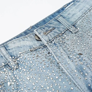Shorts Bermuda en jean bleu clair avec fermeture éclair ornée de strass, motif à pois délavé, style décontracté, modèle 2026, tissu en jean 100% coton - Product Image 3