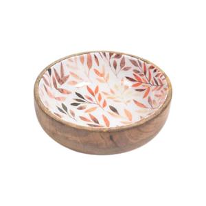 Bol en bois fait main avec intérieur en émail floral bleu pour une vaisselle élégante et une décoration de cuisine moderne - Product Image 6