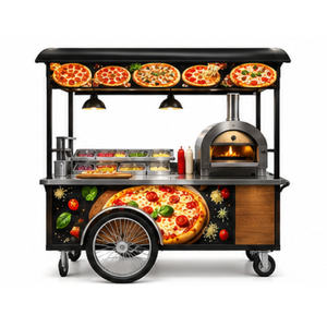 Chariot à pizza mobile vintage en acier inoxydable avec four intégré - Product Image 1