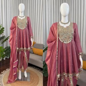 Traje Salwar de Tela de Seda Viscosa de Diseño Moderno, Estilo Indio-Pakistaní, Exclusivo y Novedoso para Mujer, Ideal para Fiestas, Bodas y Uso Casual - Product Image 1