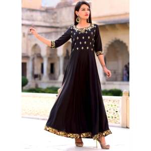 Robe trapèze exclusive en satin, faite main, imprimé floral, taille empire, décolleté en U, taille XS, noire - Product Image 2