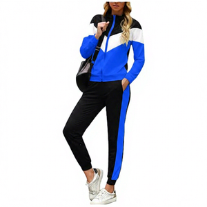 Conjunto Deportivo para Mujer con Bloques de Color, Chaqueta con Cremallera de Manga Larga y Pantalones Deportivos con Bolsillos Laterales para Otoño - Product Image 1