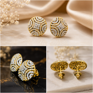 Pendientes de Diamantes Naturales de Nueva Tendencia |   Pendientes Redondos de Oro Sólido de 14K, Diseño Clásico, Joyería Fina de Lujo, Elegantes para Uso Diario - Product Image 3