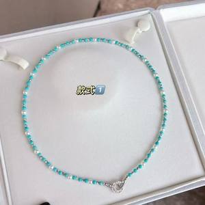 Collar de Cuentas de Arroz Pequeñas Color Turquesa para Mujer, Barra de Plata Dulce con Diseño de Arcoíris de Viento, Conjunto de Joyería Fina de Cristal, Venta al por Mayor - Product Image 1